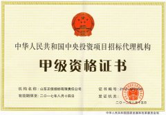 中央投資項(xiàng)目招標(biāo)代理機(jī)構(gòu)甲級(jí)資格證書