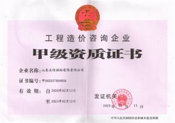 工程造價(jià)咨詢企業(yè)甲級(jí)資質(zhì)證書
